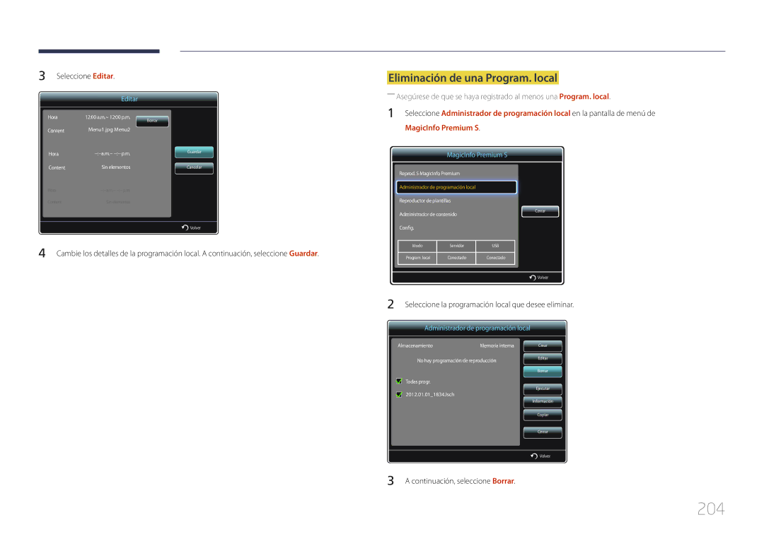 Samsung LH32MECPLGC/EN, LH55MECPLGC/EN, LH46MECPLGC/EN, LH40MECPLGC/EN manual 204, Seleccione Editar 