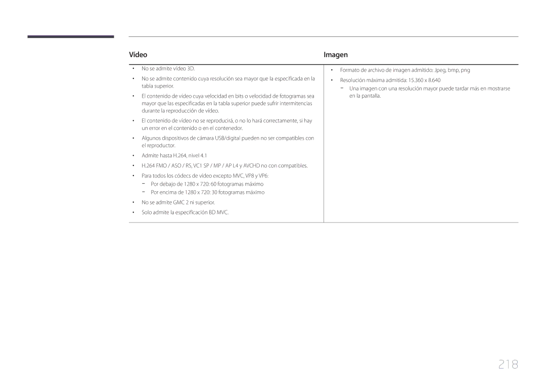 Samsung LH46MECPLGC/EN, LH32MECPLGC/EN, LH55MECPLGC/EN, LH40MECPLGC/EN manual 218, Vídeo 