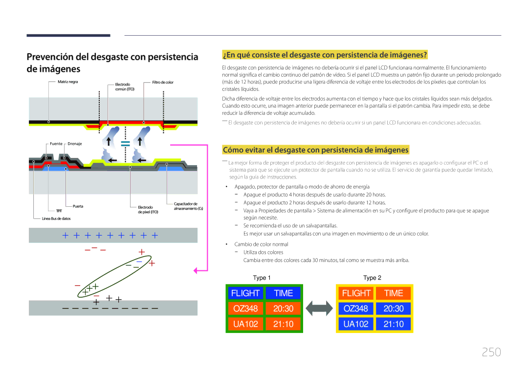 Samsung LH46MECPLGC/EN, LH32MECPLGC/EN, LH55MECPLGC/EN manual 250, Prevención del desgaste con persistencia de imágenes 