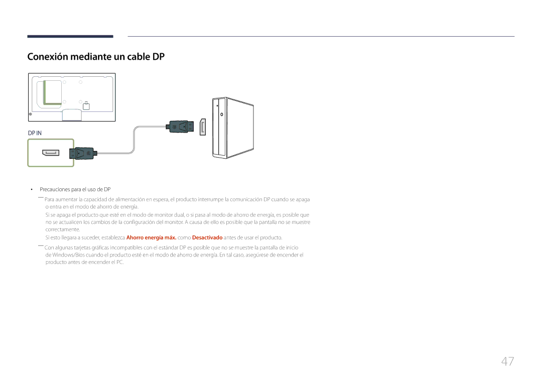 Samsung LH40MECPLGC/EN, LH32MECPLGC/EN, LH55MECPLGC/EN manual Conexión mediante un cable DP, Precauciones para el uso de DP 