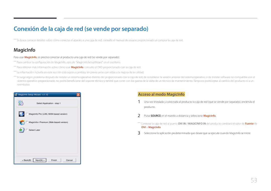 Samsung LH55MECPLGC/EN manual Conexión de la caja de red se vende por separado, Acceso al modo MagicInfo, Producto 