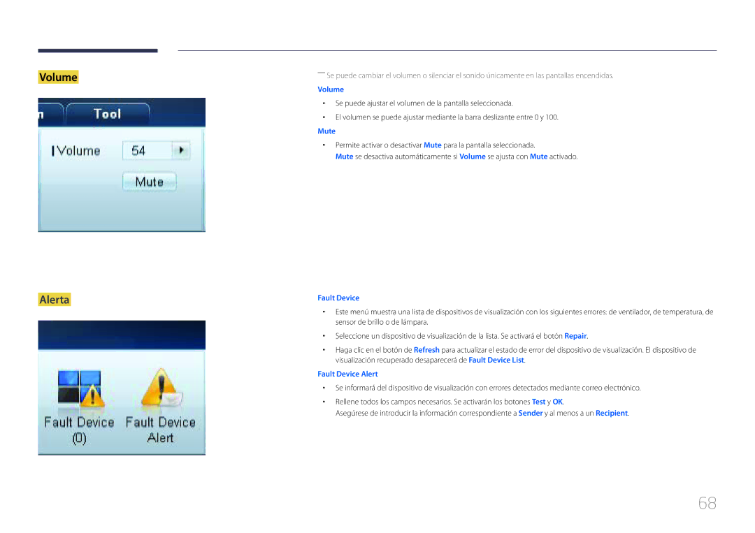 Samsung LH32MECPLGC/EN, LH55MECPLGC/EN, LH46MECPLGC/EN, LH40MECPLGC/EN manual Alerta, Volume 