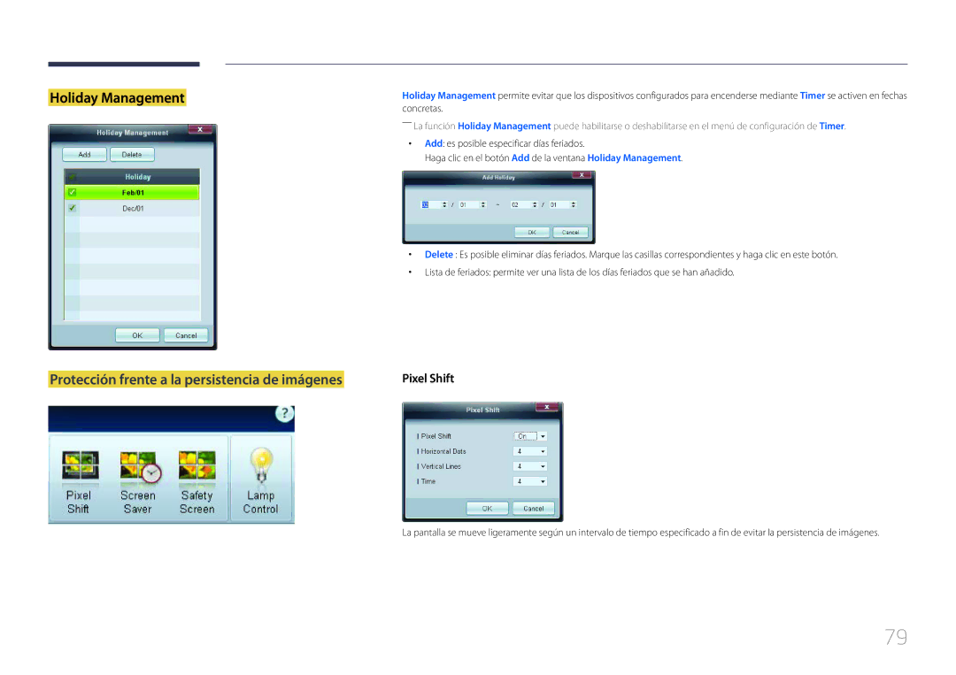 Samsung LH40MECPLGC/EN, LH32MECPLGC/EN, LH55MECPLGC/EN, LH46MECPLGC/EN manual Holiday Management 