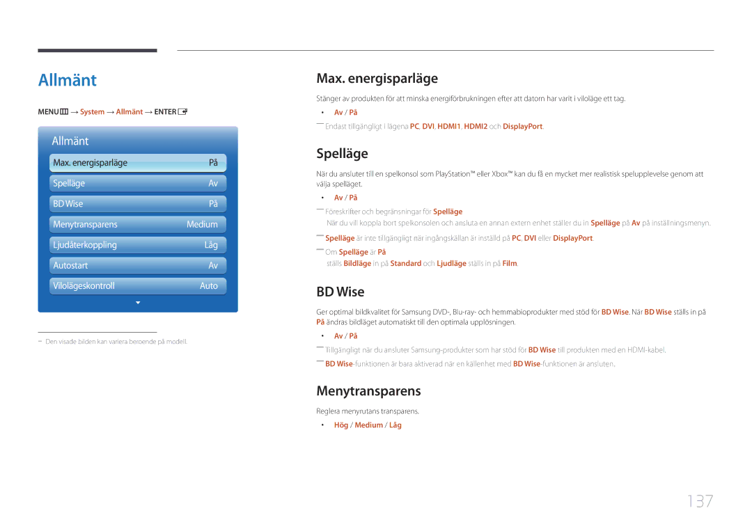 Samsung LH55MECPLGC/EN, LH32MECPLGC/EN, LH46MECPLGC/EN, LH40MECPLGC/EN manual Allmänt, 137 