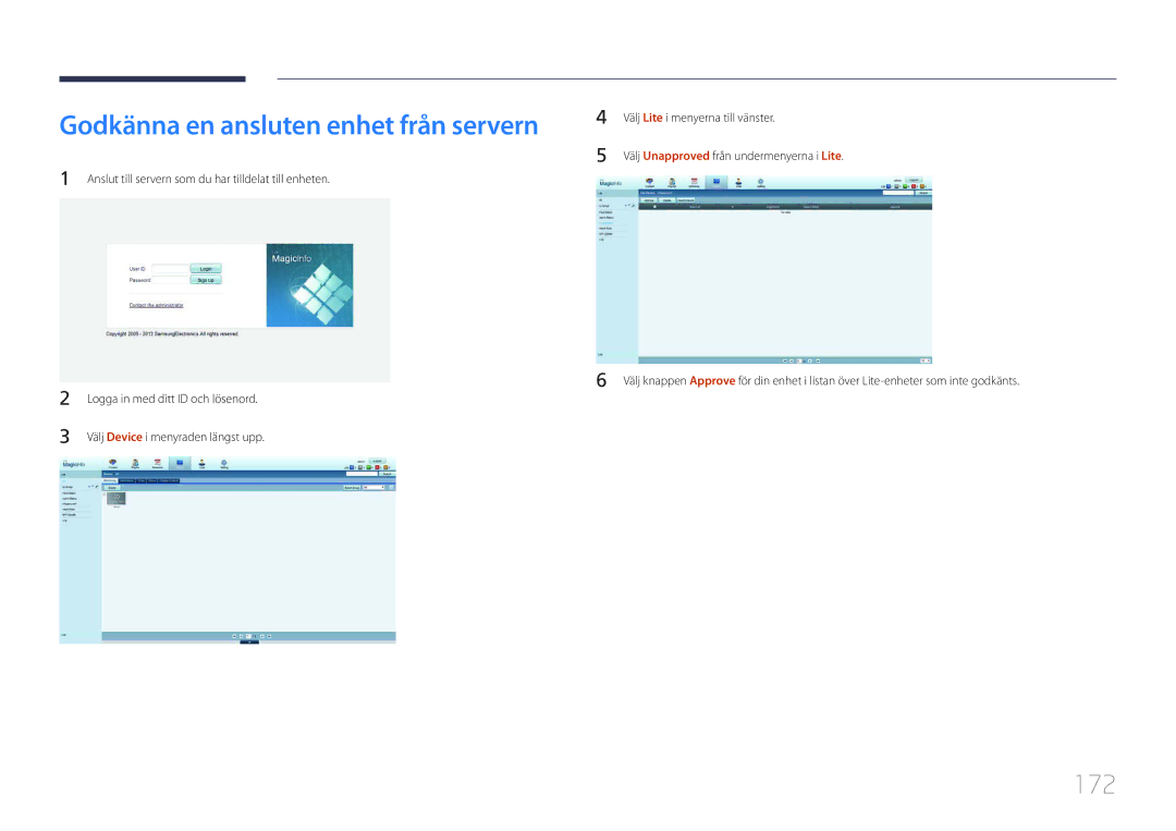 Samsung LH32MECPLGC/EN, LH55MECPLGC/EN, LH46MECPLGC/EN, LH40MECPLGC/EN manual Godkänna en ansluten enhet från servern, 172 