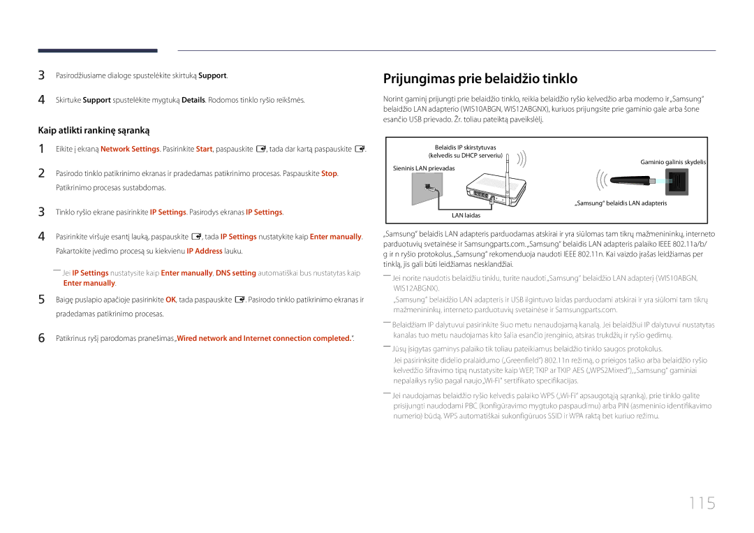 Samsung LH40MECPLGC/EN, LH32MECPLGC/EN, LH55MECPLGC/EN 115, Prijungimas prie belaidžio tinklo, Enter manually 