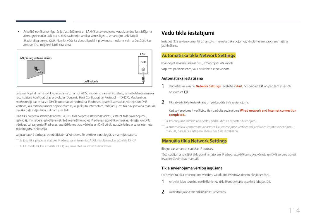 Samsung LH46MECPLGC/EN 114, Vadu tīkla iestatījumi, Automātiskā tīkla Network Settings, Manuāla tīkla Network Settings 