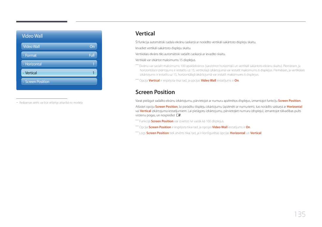 Samsung LH40MECPLGC/EN, LH32MECPLGC/EN, LH55MECPLGC/EN, LH46MECPLGC/EN manual 135, Vertical, Screen Position 