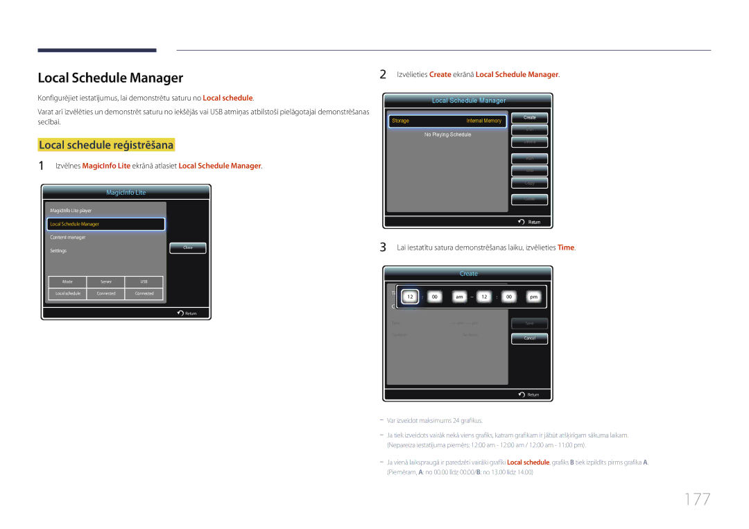 Samsung LH55MECPLGC/EN, LH32MECPLGC/EN, LH46MECPLGC/EN manual 177, Local Schedule Manager, Local schedule reģistrēšana 