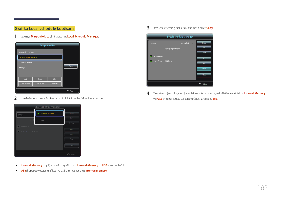 Samsung LH40MECPLGC/EN 183, Grafika Local schedule kopēšana, Vai USB atmiņas ierīcē. Lai kopētu failus, izvēlieties Yes 