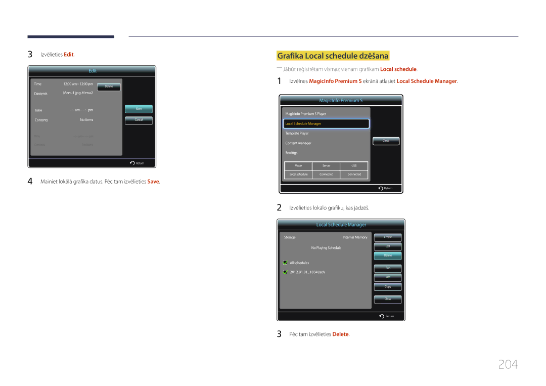 Samsung LH32MECPLGC/EN, LH55MECPLGC/EN, LH46MECPLGC/EN, LH40MECPLGC/EN manual 204, Izvēlieties Edit 