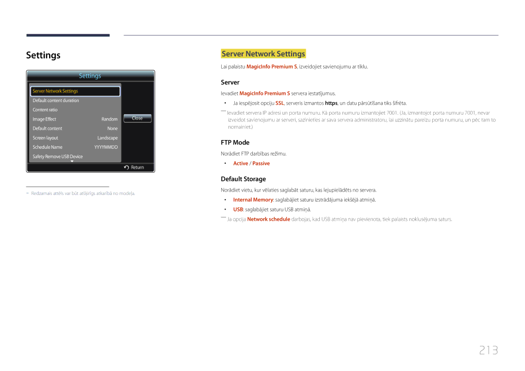 Samsung LH55MECPLGC/EN, LH32MECPLGC/EN, LH46MECPLGC/EN, LH40MECPLGC/EN manual 213, Settings 