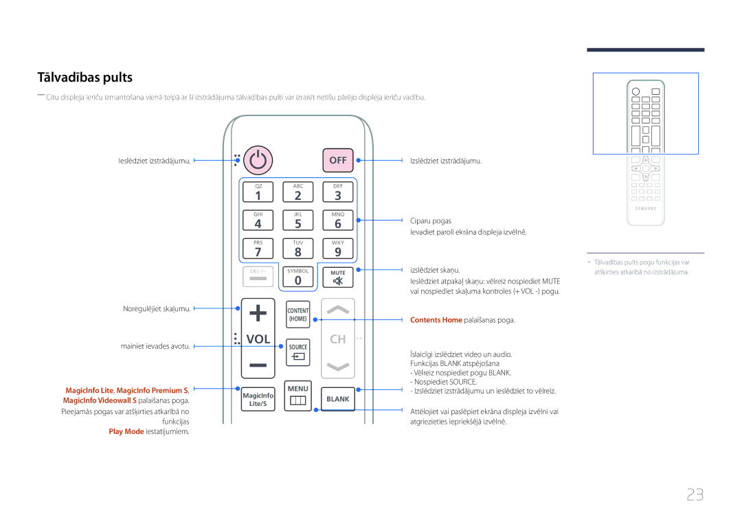 Samsung LH40MECPLGC/EN manual Tālvadības pults, Ieslēdziet izstrādājumu, Izslēdziet izstrādājumu Noregulējiet skaļumu 