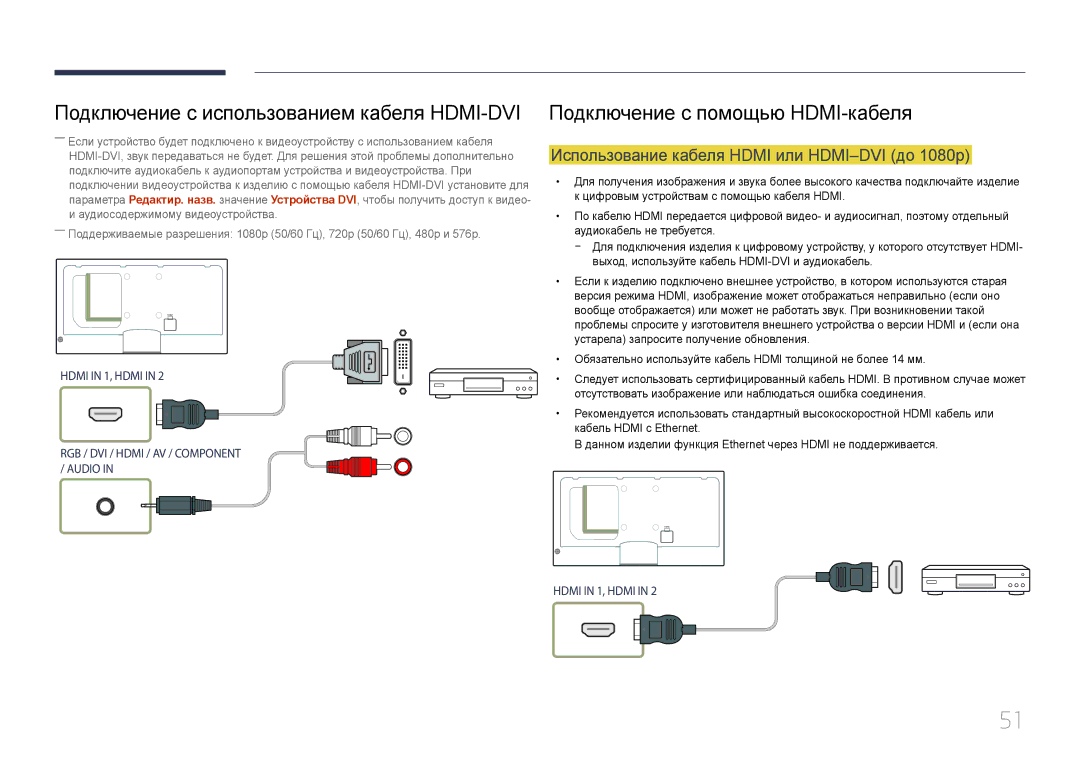 Samsung LH40MECPLGC/EN, LH32MECPLGC/EN Подключение с использованием кабеля HDMI-DVI, Подключение с помощью HDMI-кабеля 