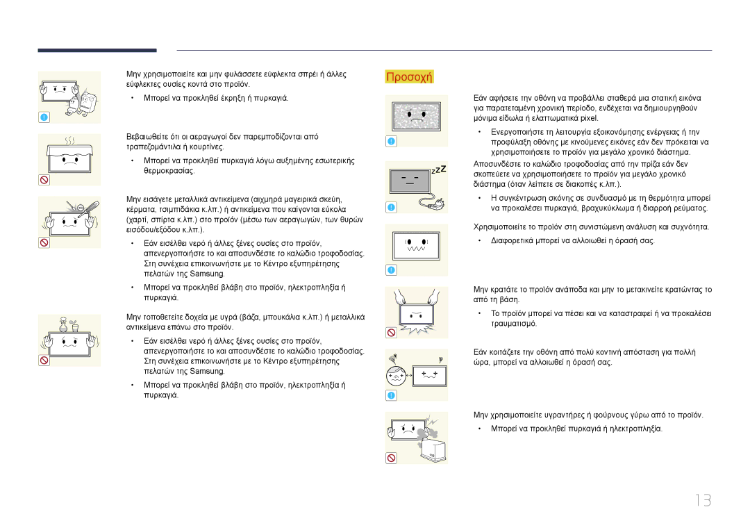 Samsung LH55MECPLGC/EN, LH32MECPLGC/EN, LH46MECPLGC/EN manual Χαρτί, σπίρτα κ.λπ. στο προϊόν μέσω των αεραγωγών, των θυρών 