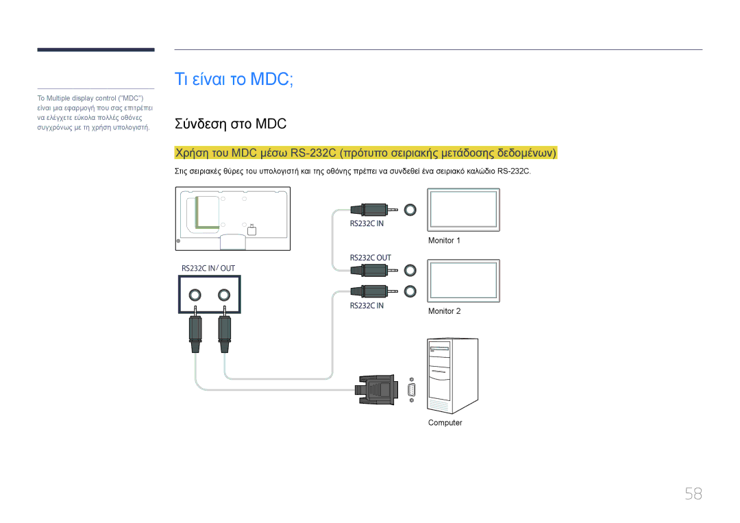 Samsung LH46MECPLGC/EN, LH32MECPLGC/EN, LH55MECPLGC/EN, LH40MECPLGC/EN manual Τι είναι το MDC, Σύνδεση στο MDC 