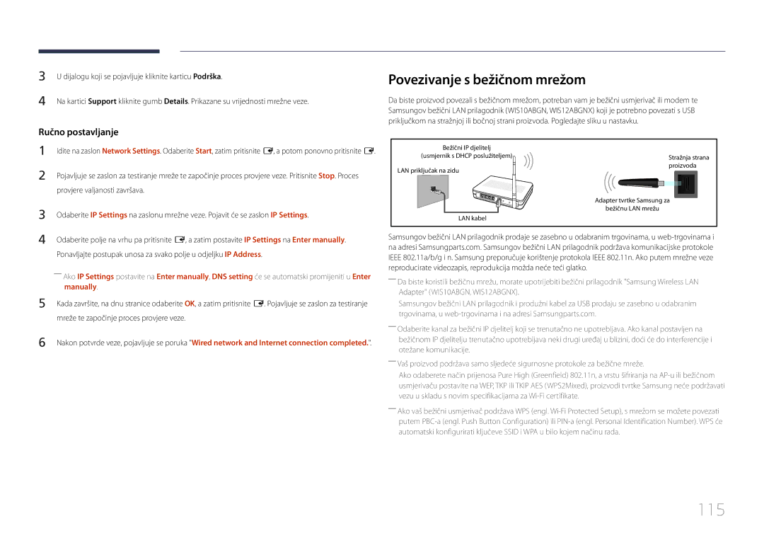 Samsung LH40MECPLGC/EN, LH32MECPLGC/EN, LH55MECPLGC/EN, LH46MECPLGC/EN manual 115, Povezivanje s bežičnom mrežom, Manually 