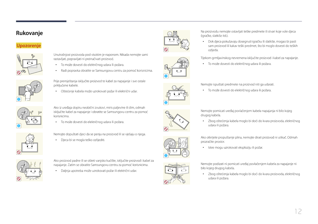 Samsung LH32MECPLGC/EN, LH55MECPLGC/EN manual Rukovanje, Daljnja upotreba može uzrokovati požar ili električni udar 