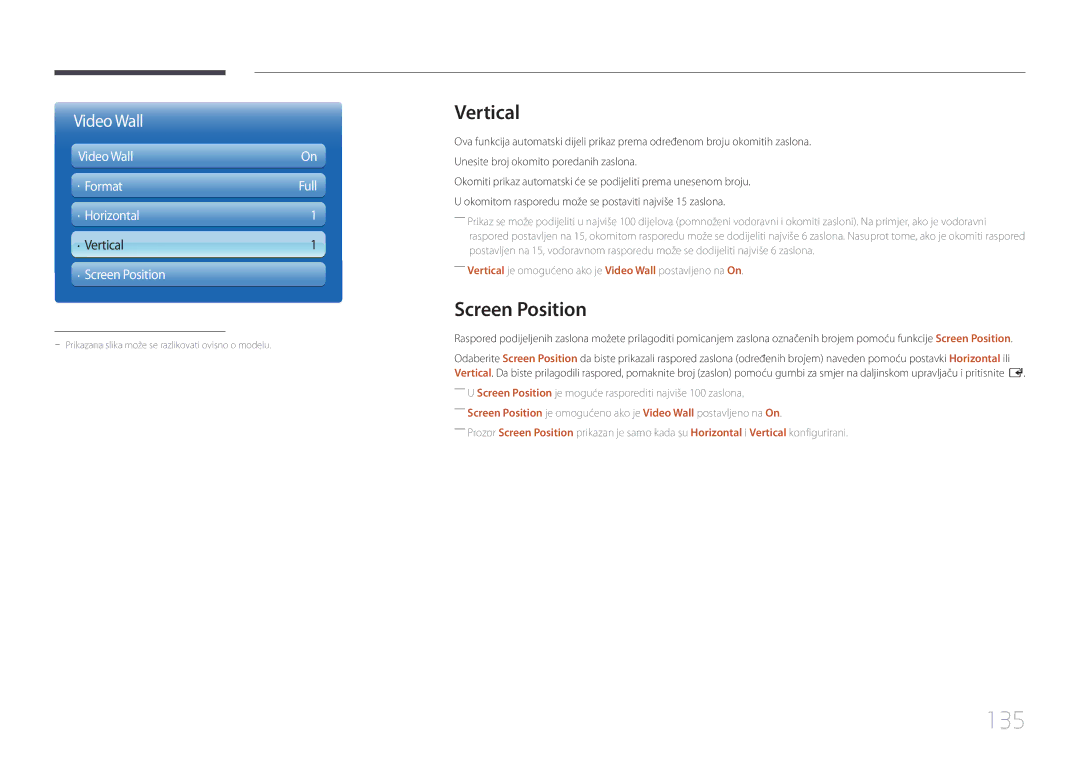 Samsung LH40MECPLGC/EN, LH32MECPLGC/EN, LH55MECPLGC/EN, LH46MECPLGC/EN manual 135, Vertical, Screen Position 