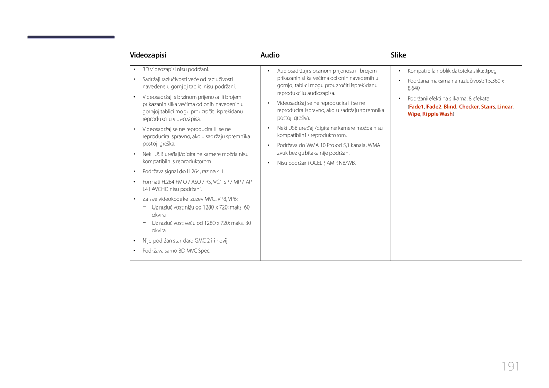 Samsung LH40MECPLGC/EN, LH32MECPLGC/EN, LH55MECPLGC/EN, LH46MECPLGC/EN manual 191, Videozapisi Audio 