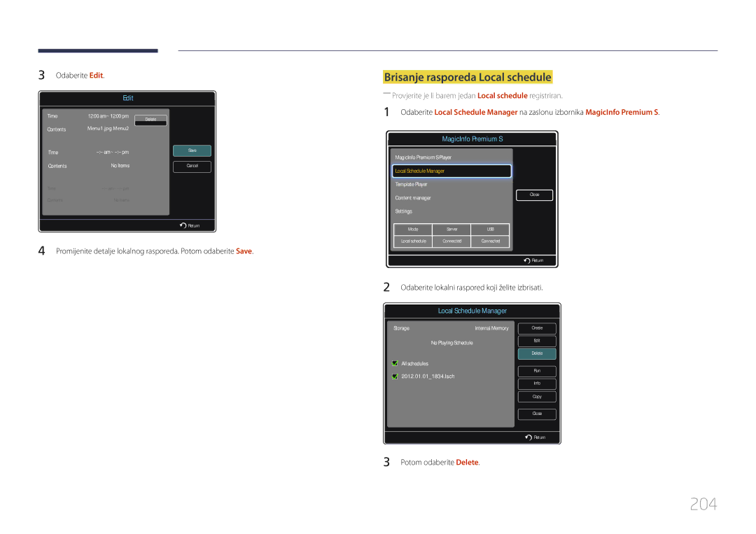 Samsung LH32MECPLGC/EN, LH55MECPLGC/EN, LH46MECPLGC/EN, LH40MECPLGC/EN manual 204, Odaberite Edit 