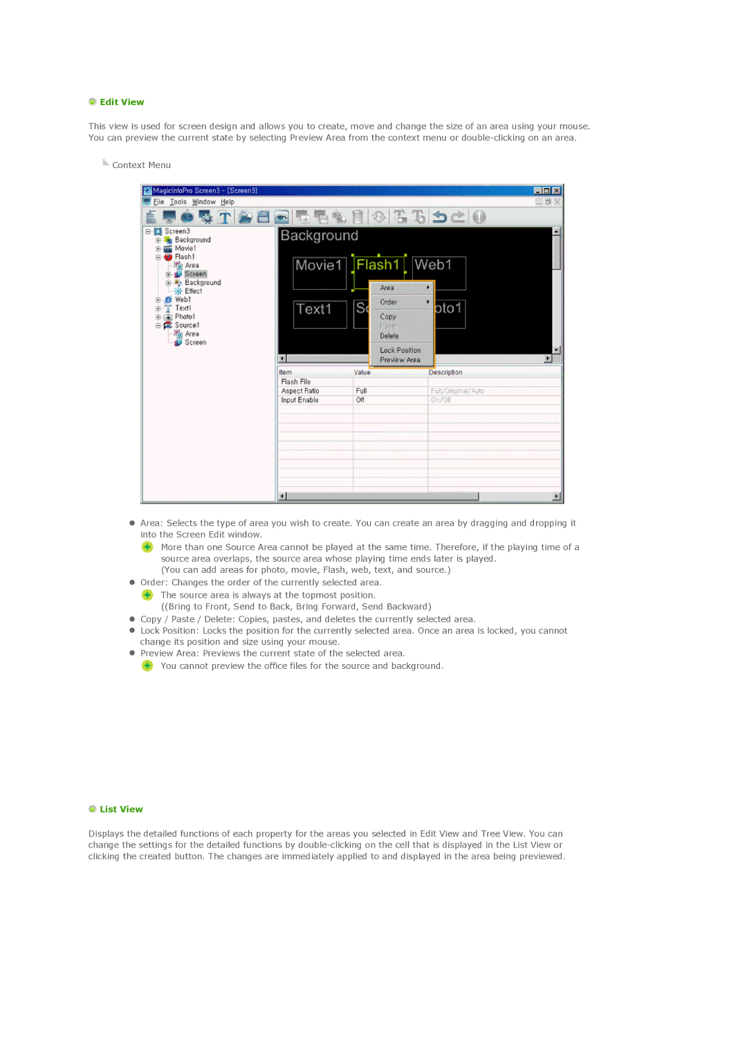 Samsung LH32MGPLBC/XV, LH32MGPPBC/EN, LH32MGPLBC/XJ, LH32MGTPBC/XJ, LH32MGTLBC/XJ, LH32MGTLBC/EN manual Edit View, List View 