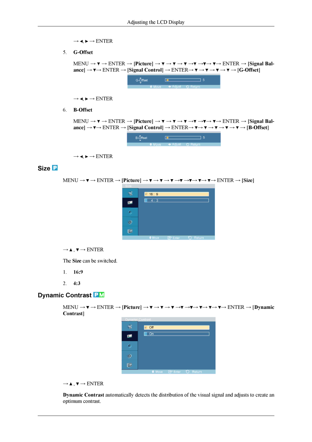 Samsung LH32MGPLBC/XY, LH32MGPPBC/EN, LH32MGPLBC/XJ, LH32MGTPBC/XJ, LH32MGTLBC/XJ, LH32MGTLBC/EN manual Size, Dynamic Contrast 