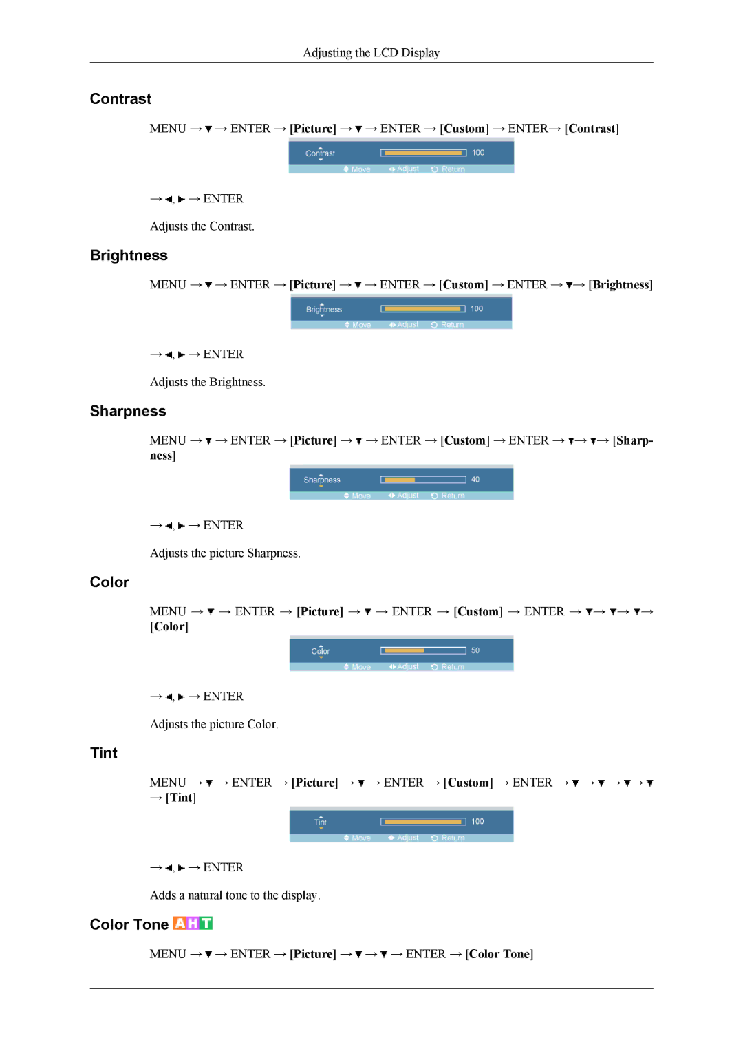 Samsung LH32MGTLBC/XY, LH32MGPPBC/EN, LH32MGPLBC/XJ, LH32MGTPBC/XJ, LH32MGTLBC/XJ, LH32MGTLBC/EN manual Color, → Tint 