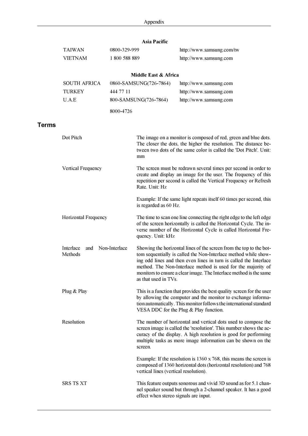 Samsung LH32MGPLSC/EN, LH32MGPPBC/EN, LH32MGPLBC/XJ, LH32MGTPBC/XJ, LH32MGTLBC/XJ, LH32MGTLBC/EN Terms, Middle East & Africa 