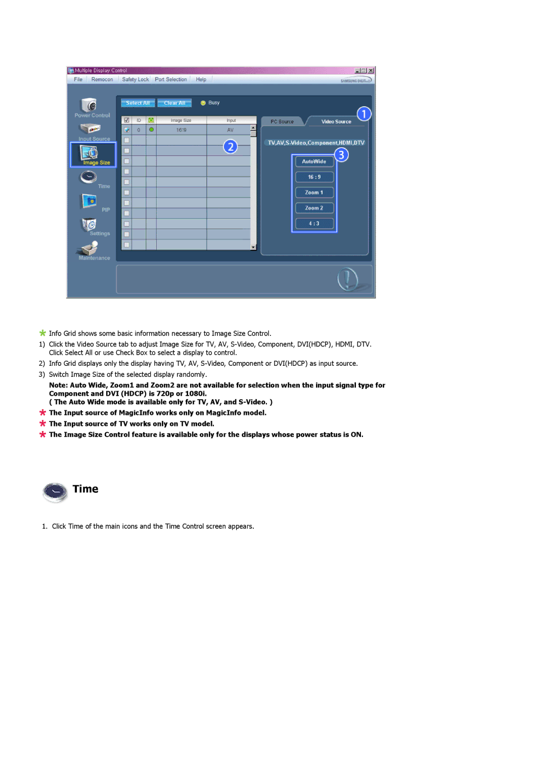 Samsung LH32MGTPBC/XJ, LH32MGPPBC/EN, LH32MGPLBC/XJ, LH32MGTLBC/XJ, LH32MGTLBC/EN, LH32MGPLBC/EN, LH32MGPLSC/EN manual Time 