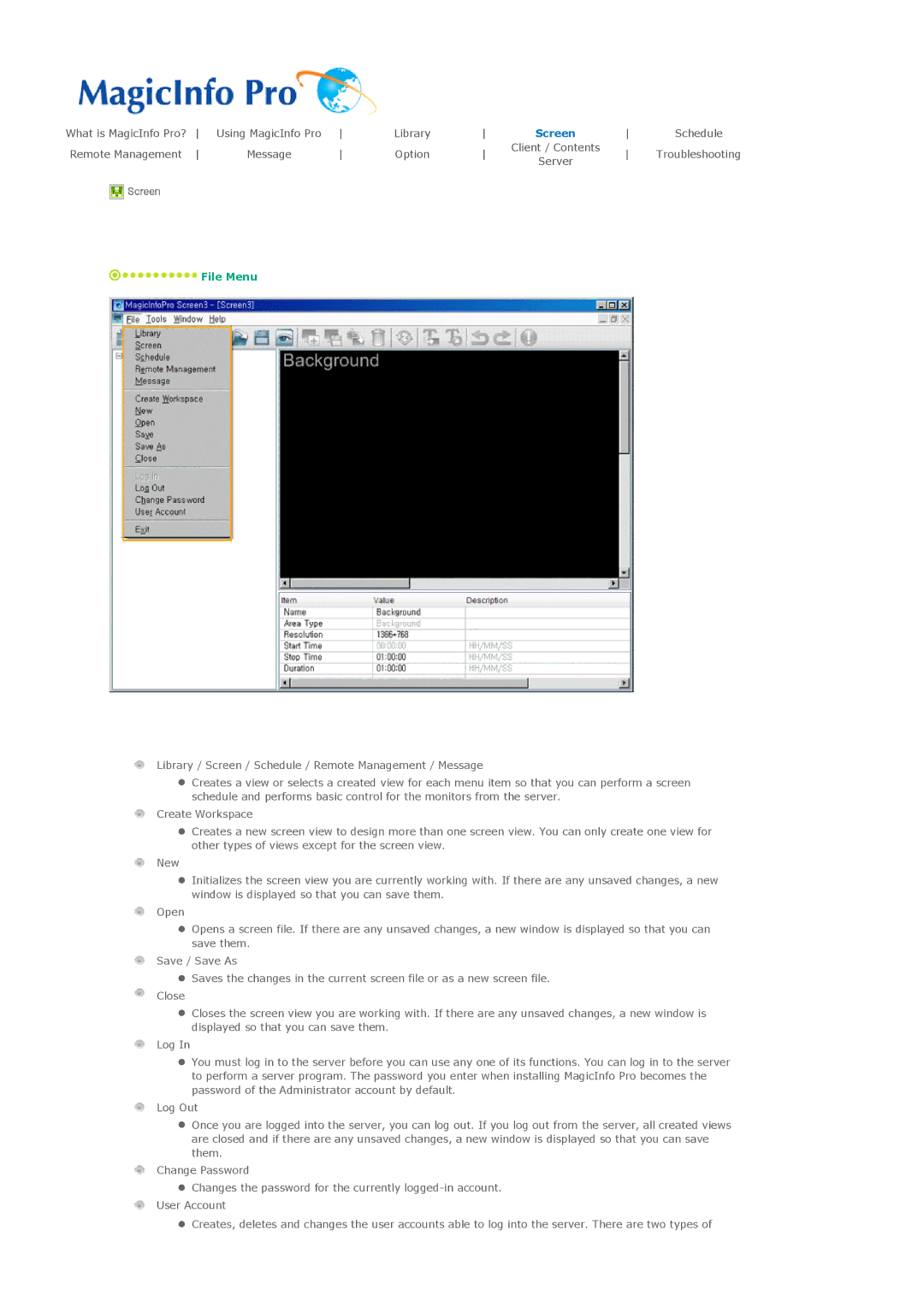 Samsung LH32MGPLBC/XV, LH32MGPPBC/EN, LH32MGPLBC/XJ, LH32MGTPBC/XJ, LH32MGTLBC/XJ, LH32MGTLBC/EN, LH32MGPLBC/EN manual Screen 