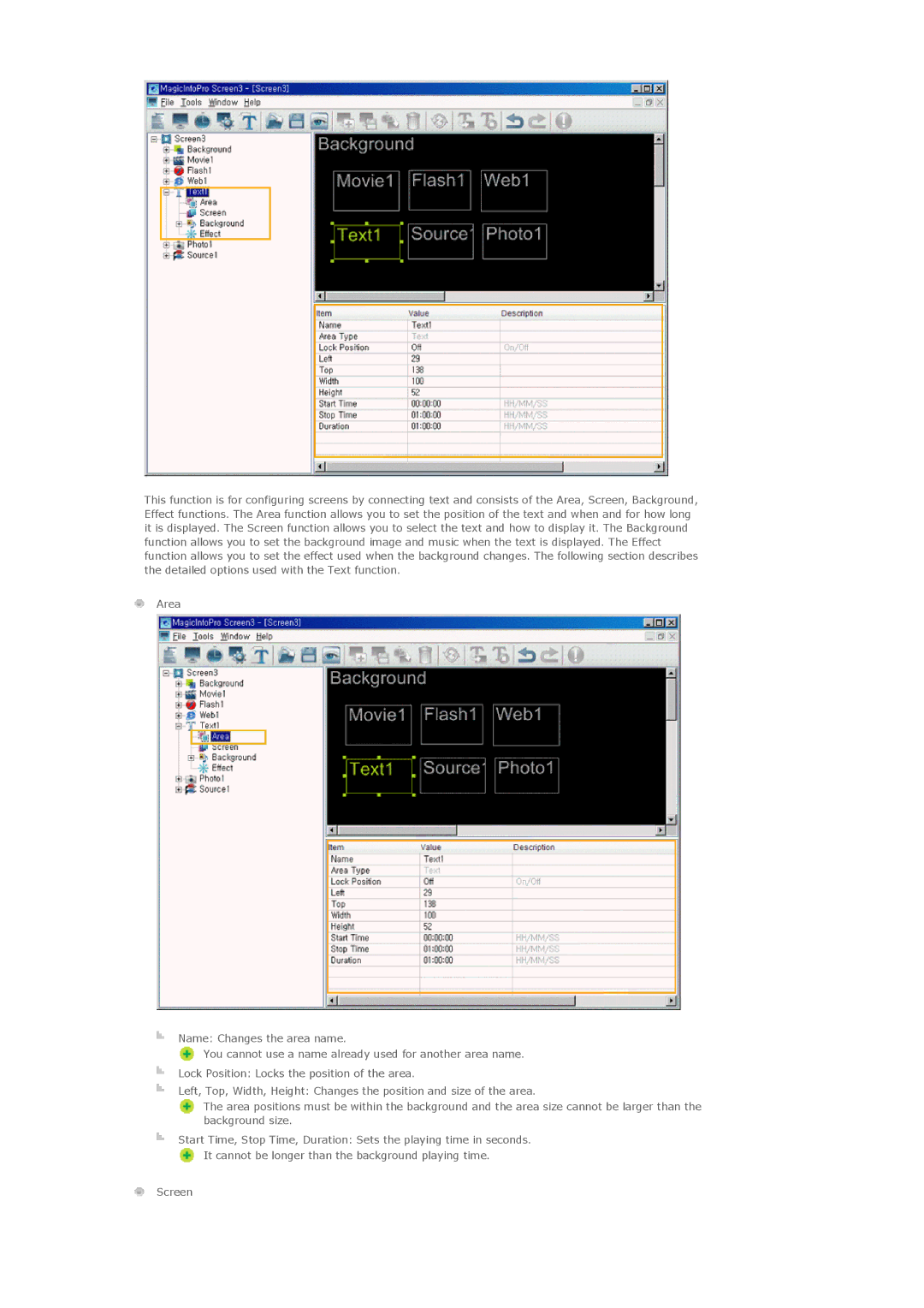 Samsung LH32MGTLBC/EN, LH32MGPPBC/EN, LH32MGPLBC/XJ, LH32MGTPBC/XJ, LH32MGTLBC/XJ, LH32MGPLBC/EN, LH32MGPLSC/EN manual Screen 