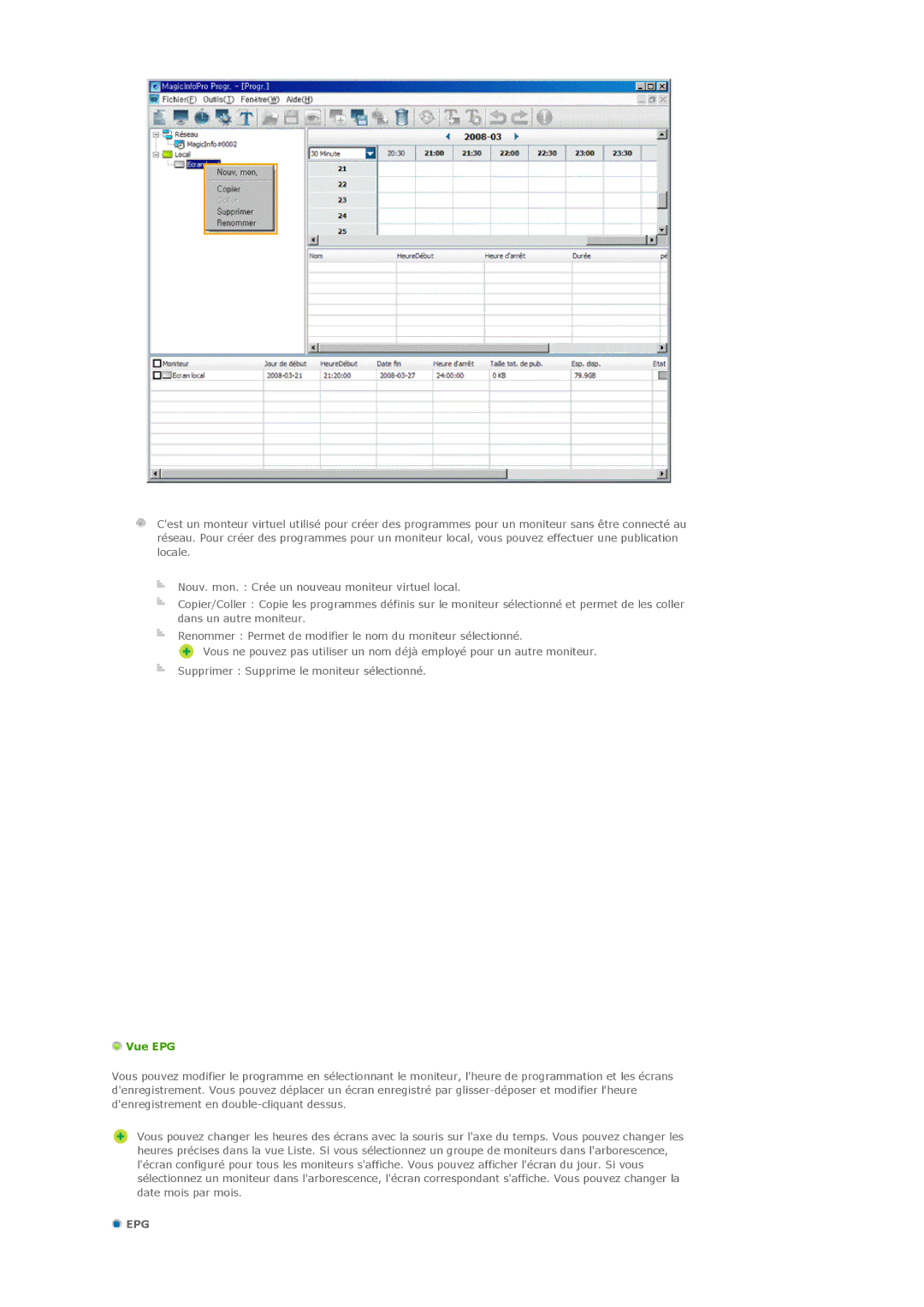 Samsung LH32MGPLBC/EN, LH32MGPPBC/EN, LH32MGTLBC/EN manual Vue EPG, Epg 