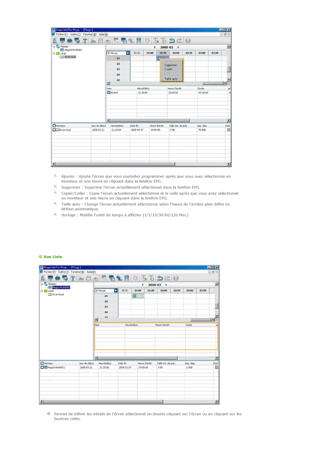 Samsung LH32MGPPBC/EN, LH32MGTLBC/EN, LH32MGPLBC/EN manual Vue Liste 