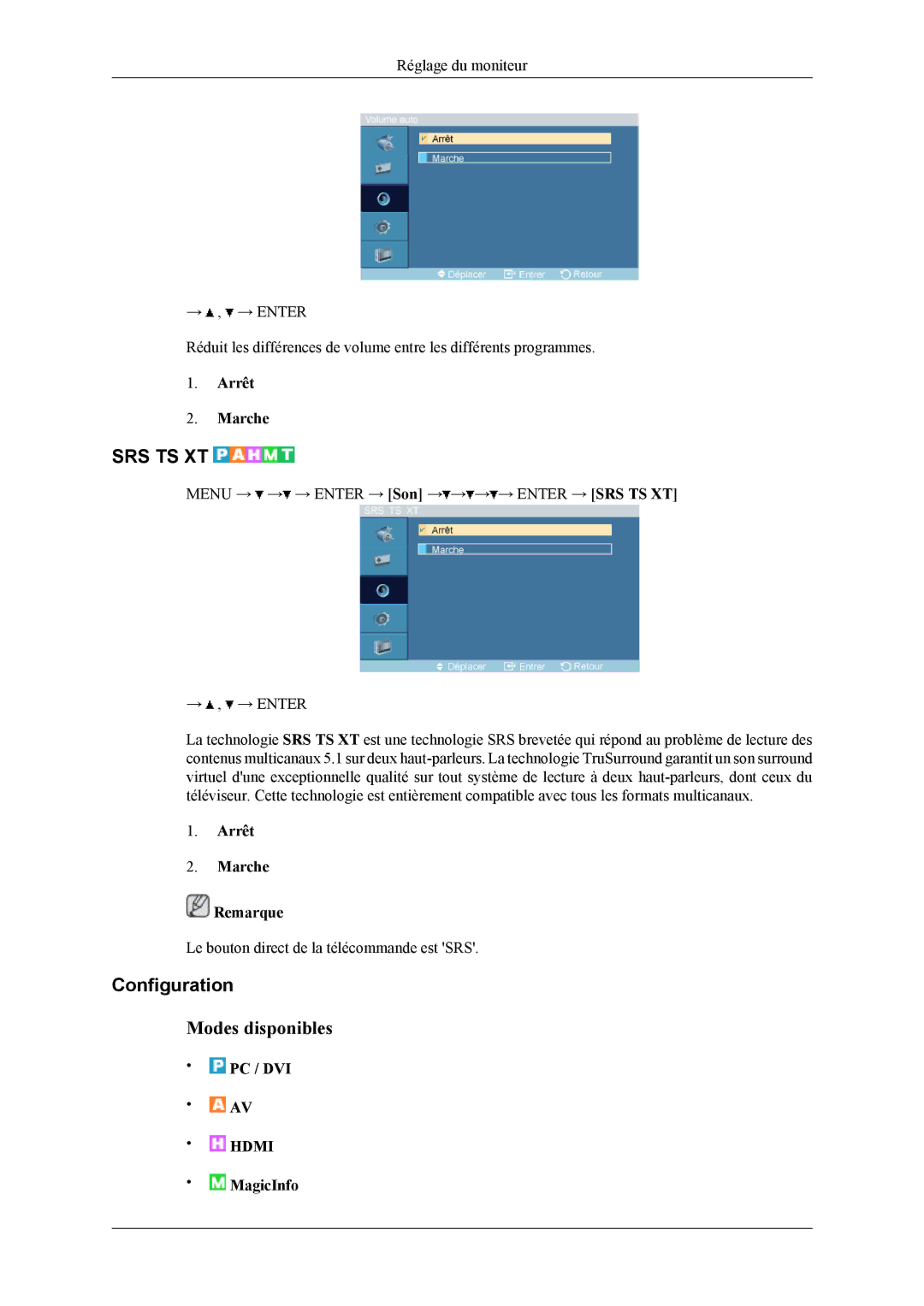 Samsung LH32MGPPBC/EN, LH32MGTLBC/EN, LH32MGPLBC/EN manual Configuration, Arrêt Marche Remarque 