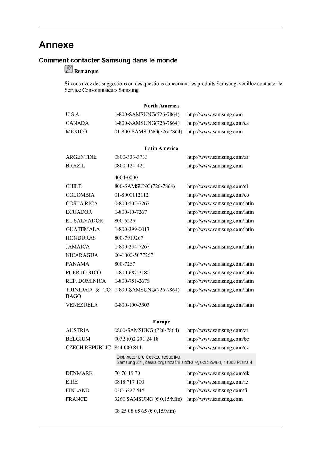 Samsung LH32MGPPBC/EN, LH32MGTLBC/EN manual Comment contacter Samsung dans le monde, North America, Latin America, Europe 