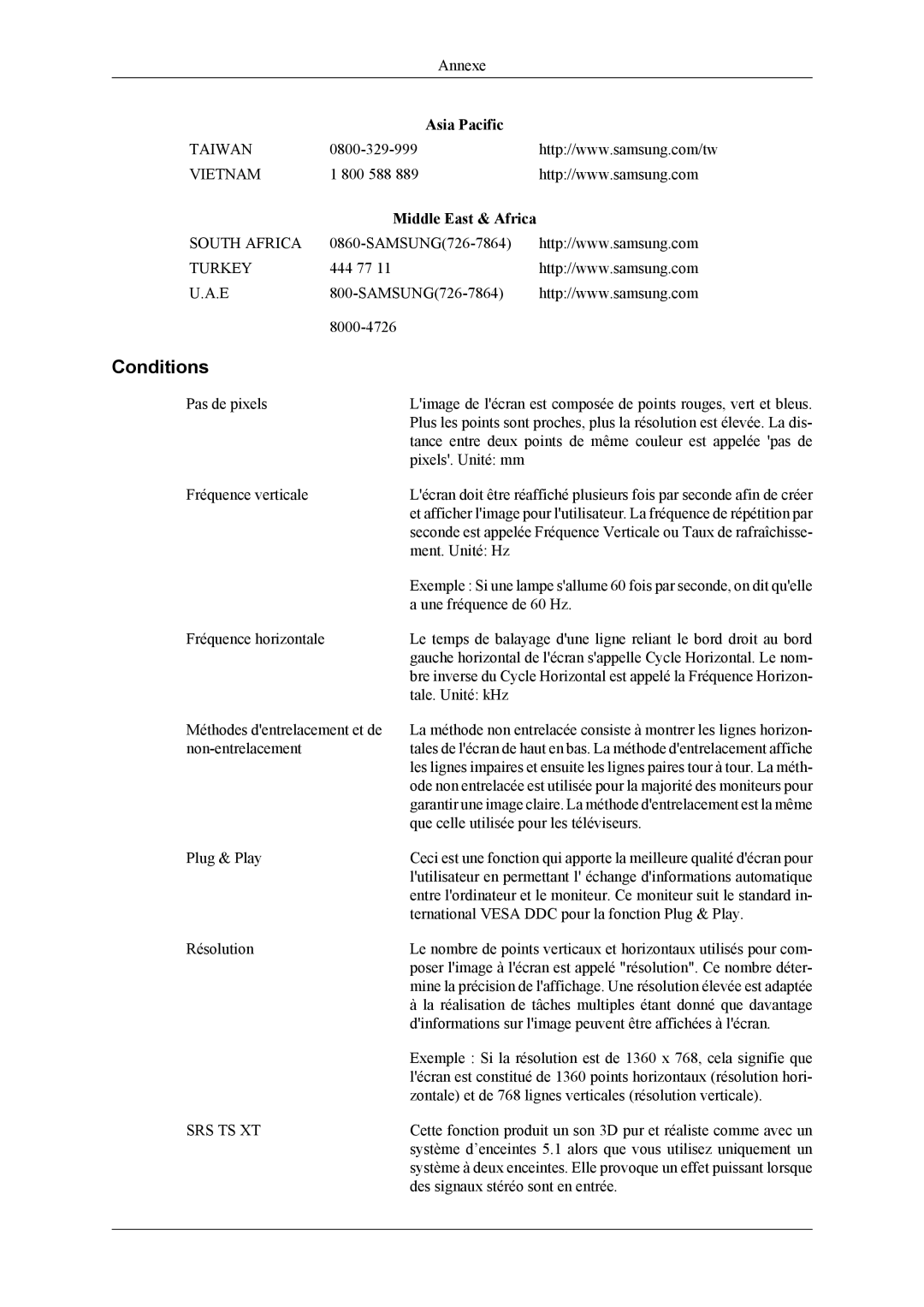 Samsung LH32MGPLBC/EN, LH32MGPPBC/EN, LH32MGTLBC/EN manual Conditions, Middle East & Africa 