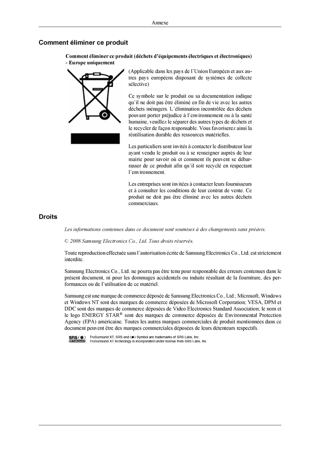 Samsung LH32MGPPBC/EN, LH32MGTLBC/EN, LH32MGPLBC/EN manual Comment éliminer ce produit, Droits 