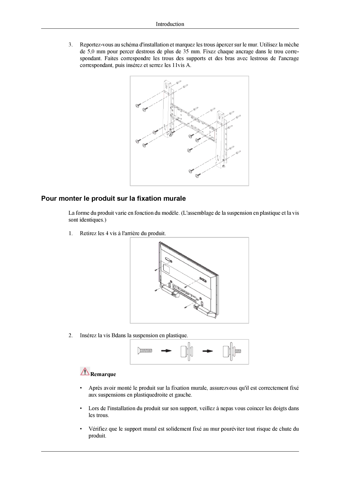 Samsung LH32MGTLBC/EN, LH32MGPPBC/EN, LH32MGPLBC/EN manual Pour monter le produit sur la fixation murale 