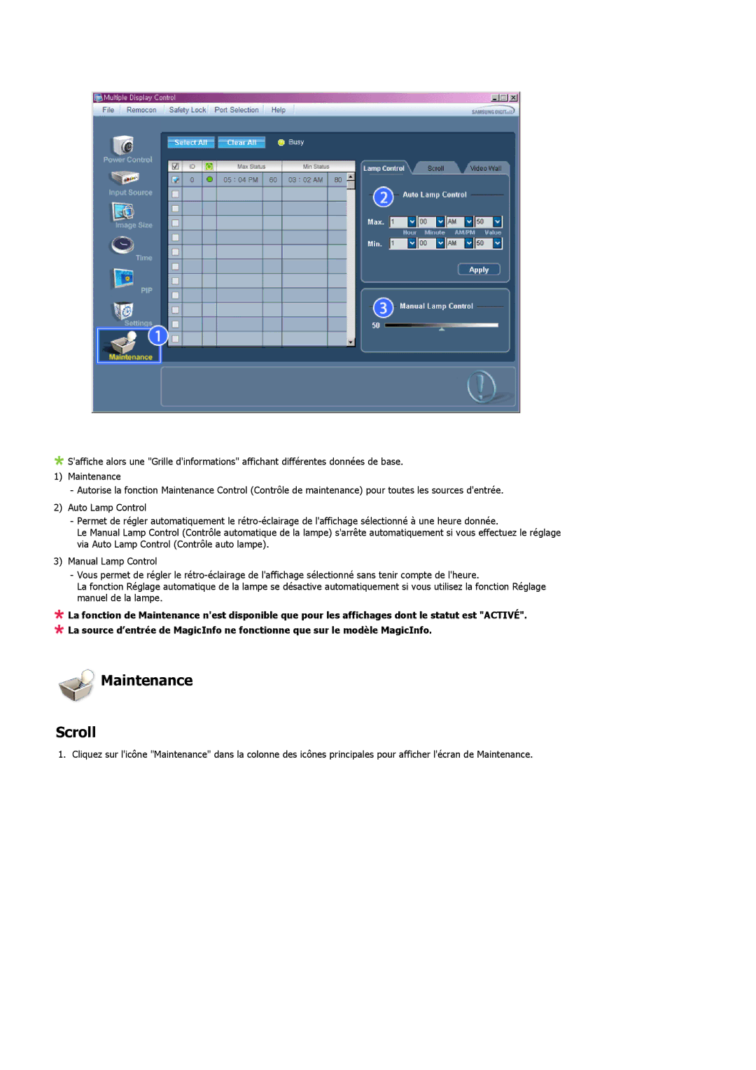 Samsung LH32MGTLBC/EN, LH32MGPPBC/EN, LH32MGPLBC/EN manual Maintenance Scroll 