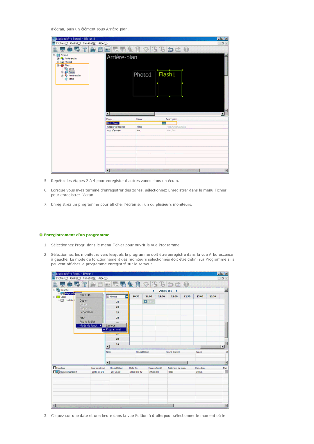 Samsung LH32MGPLBC/EN, LH32MGPPBC/EN, LH32MGTLBC/EN manual Enregistrement dun programme 