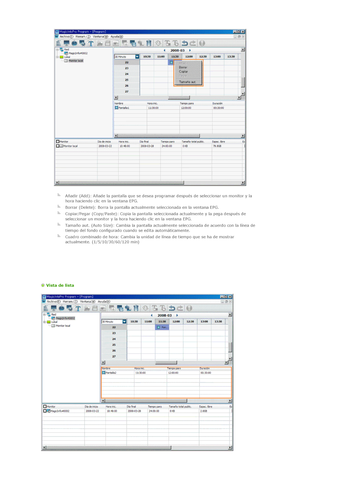 Samsung LH32MGTABU/EN, LH32MGTLBC/EN, LH32MGPLBC/EN, LH32MGPLSC/EN manual Vista de lista 