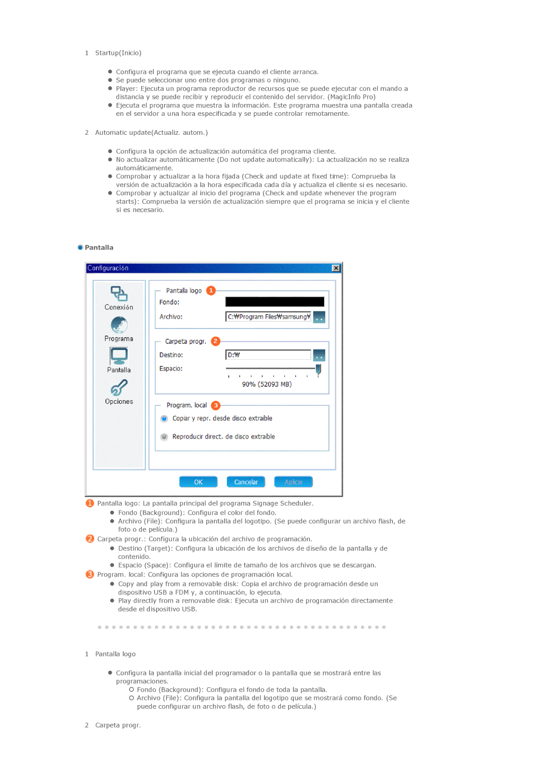 Samsung LH32MGPLSC/EN, LH32MGTLBC/EN, LH32MGPLBC/EN, LH32MGTABU/EN manual Pantalla 