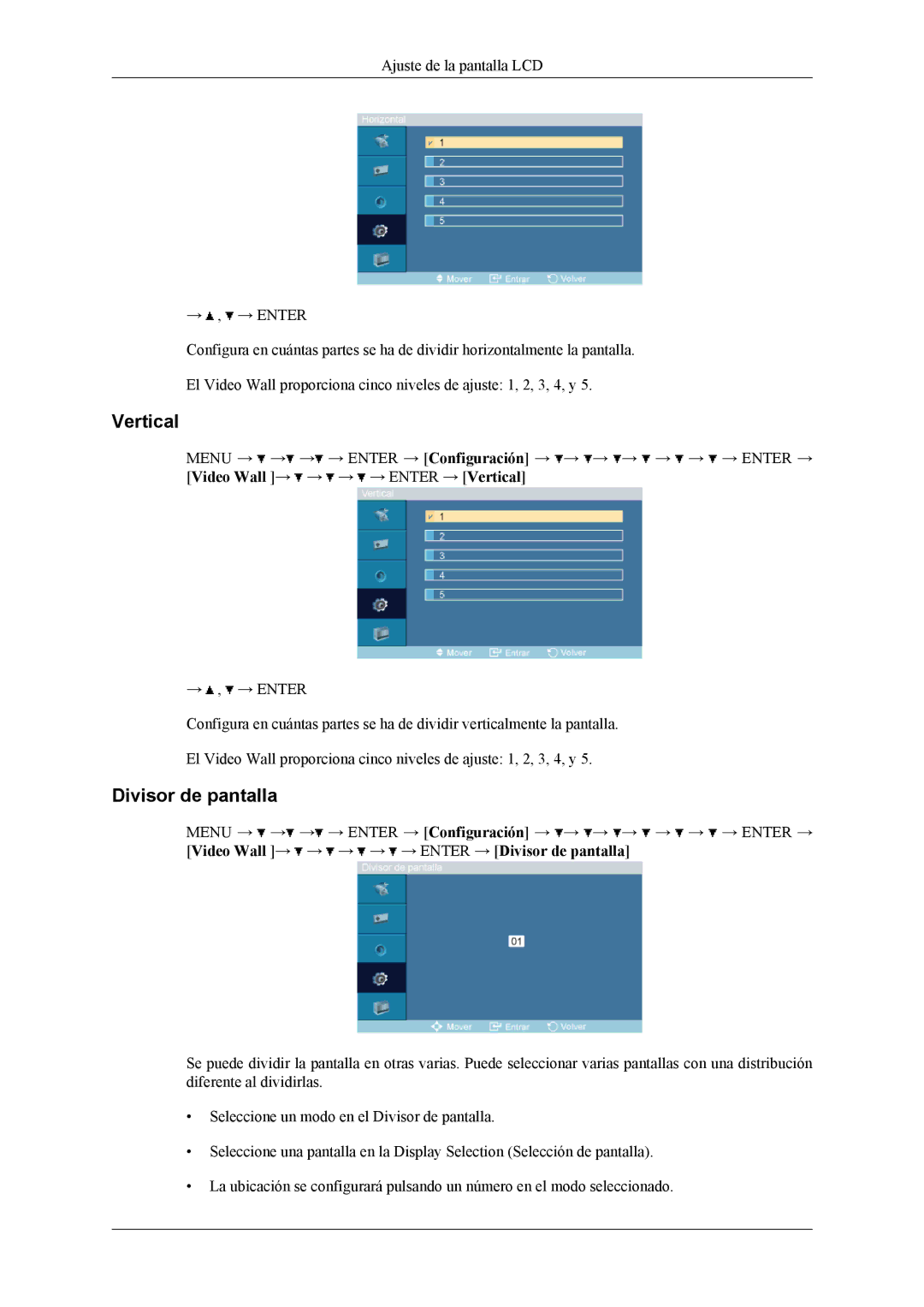 Samsung LH32MGTABU/EN, LH32MGTLBC/EN, LH32MGPLBC/EN, LH32MGPLSC/EN manual Vertical, Divisor de pantalla 