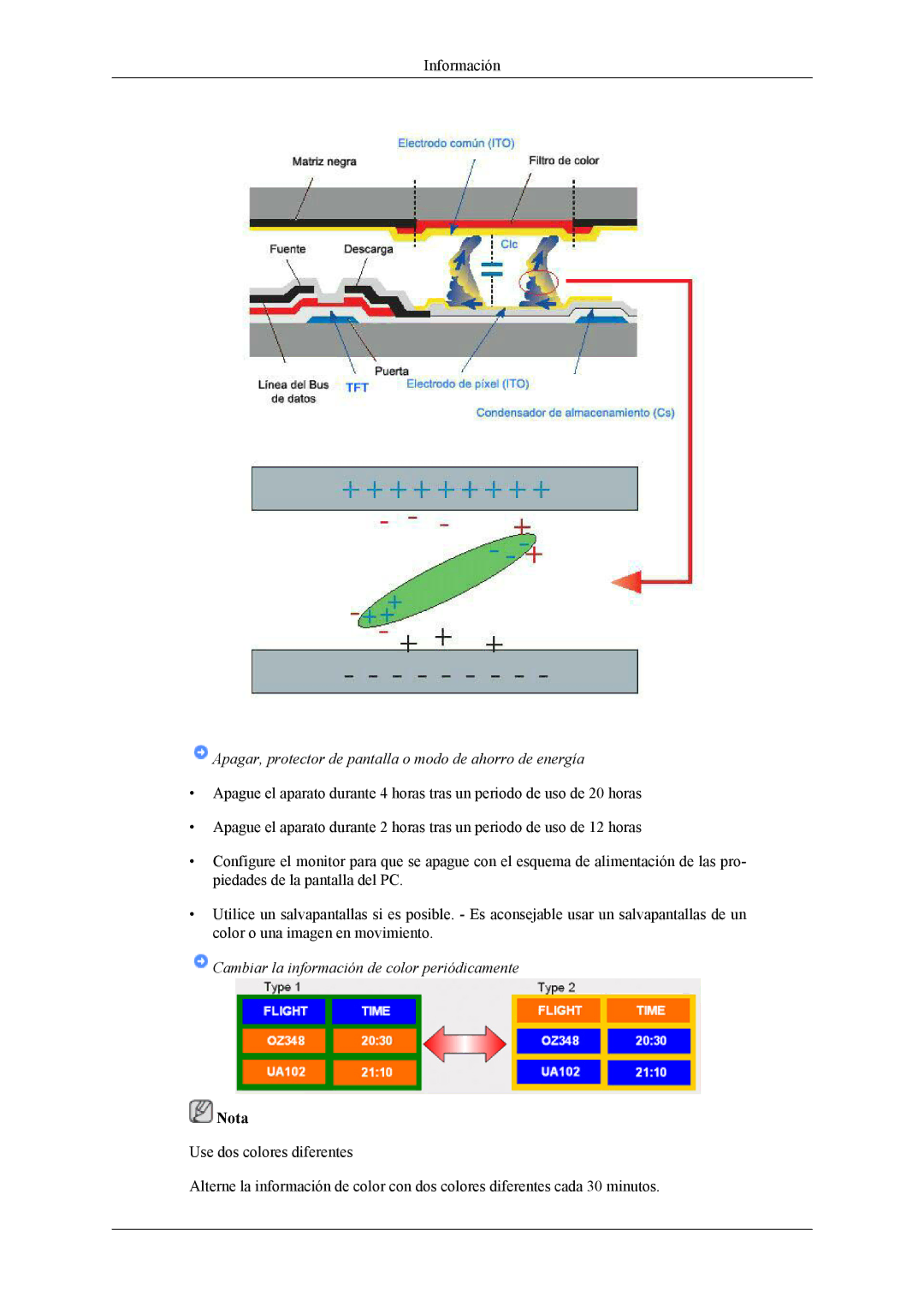 Samsung LH32MGTLBC/EN, LH32MGPLBC/EN, LH32MGPLSC/EN, LH32MGTABU/EN manual Cambiar la información de color periódicamente 