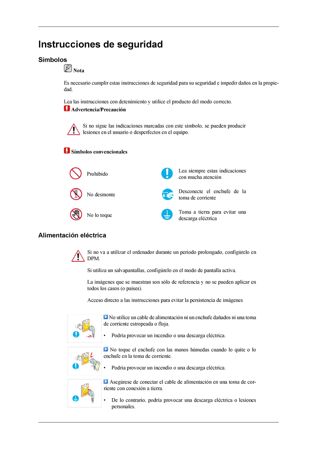 Samsung LH32MGPLSC/EN, LH32MGTLBC/EN Alimentación eléctrica, Nota, Advertencia/Precaución, Símbolos convencionales 