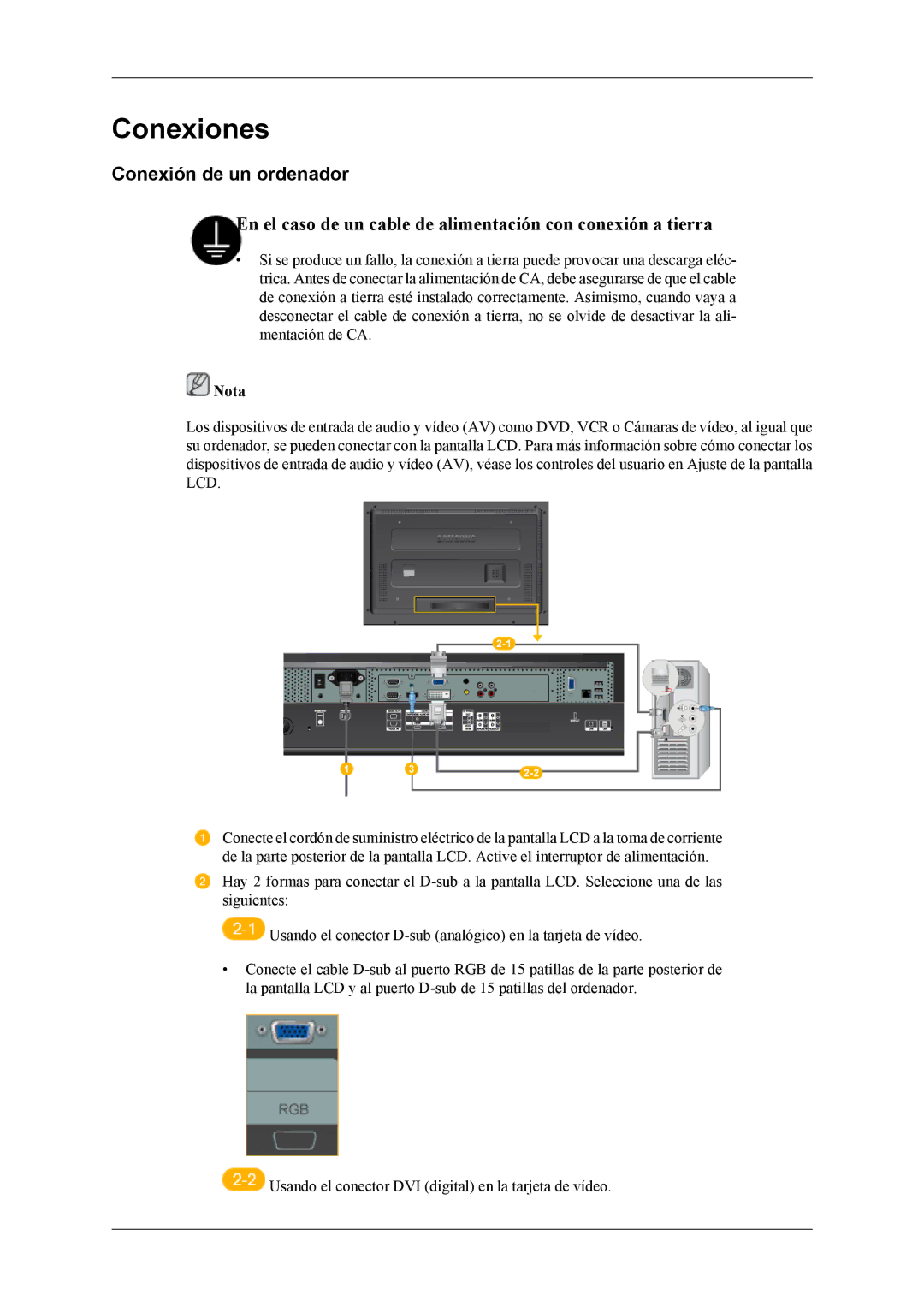 Samsung LH32MGPLSC/EN, LH32MGTLBC/EN, LH32MGPLBC/EN, LH32MGTABU/EN manual Conexiones, Conexión de un ordenador 