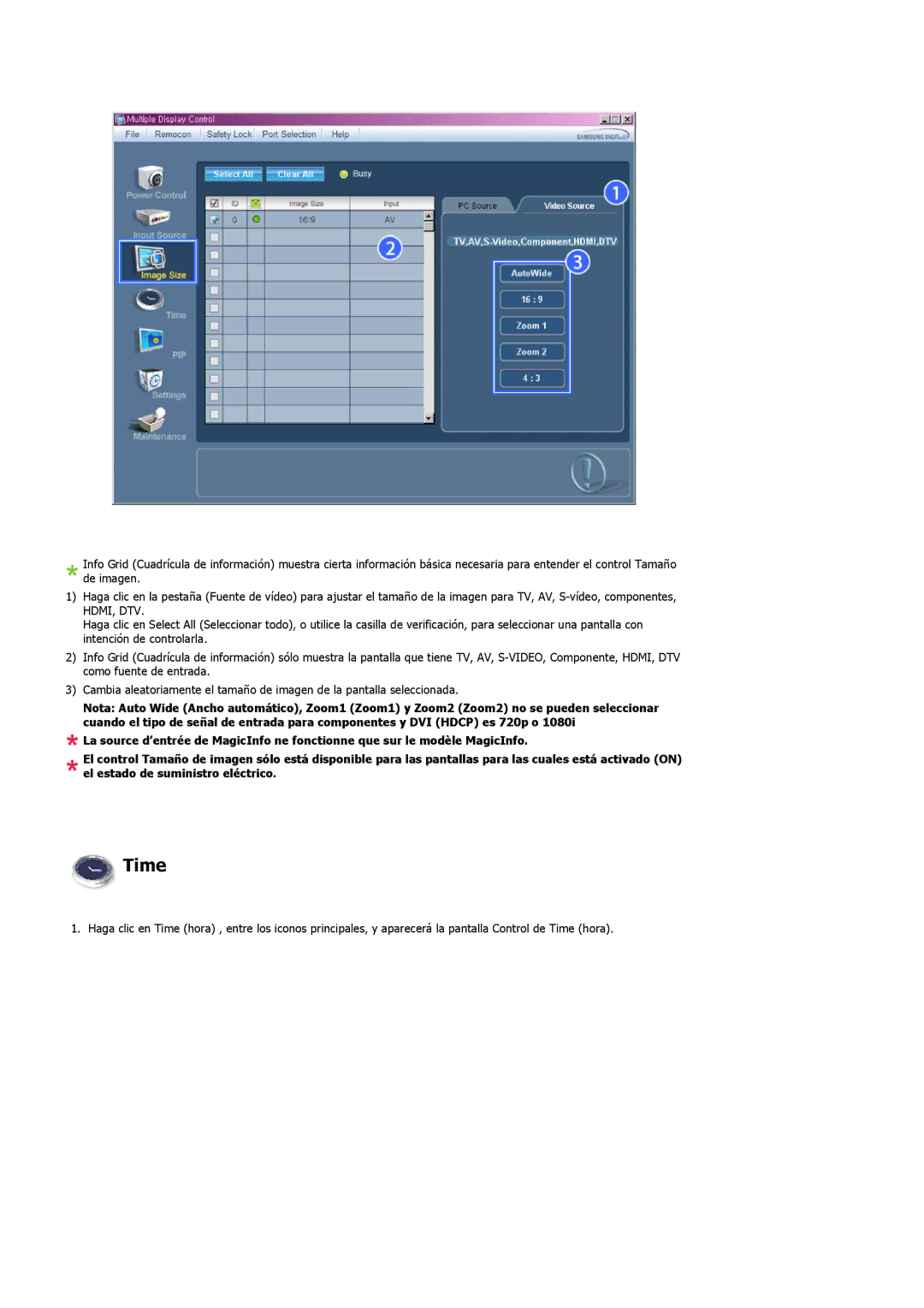 Samsung LH32MGPLSC/EN, LH32MGTLBC/EN, LH32MGPLBC/EN, LH32MGTABU/EN manual Time 