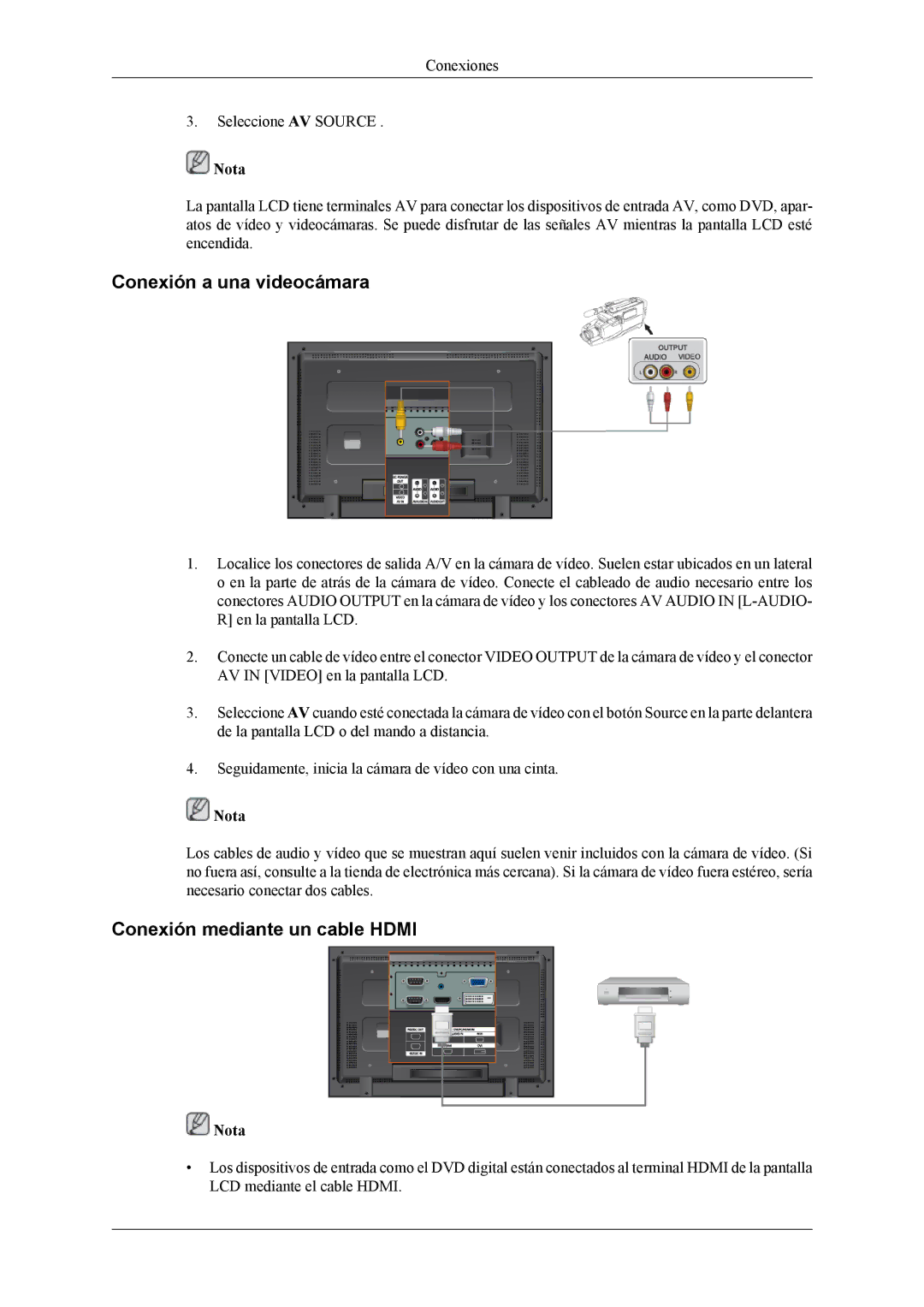 Samsung LH32MGPLBC/EN, LH32MGTLBC/EN, LH32MGPLSC/EN manual Conexión a una videocámara, Conexión mediante un cable Hdmi 