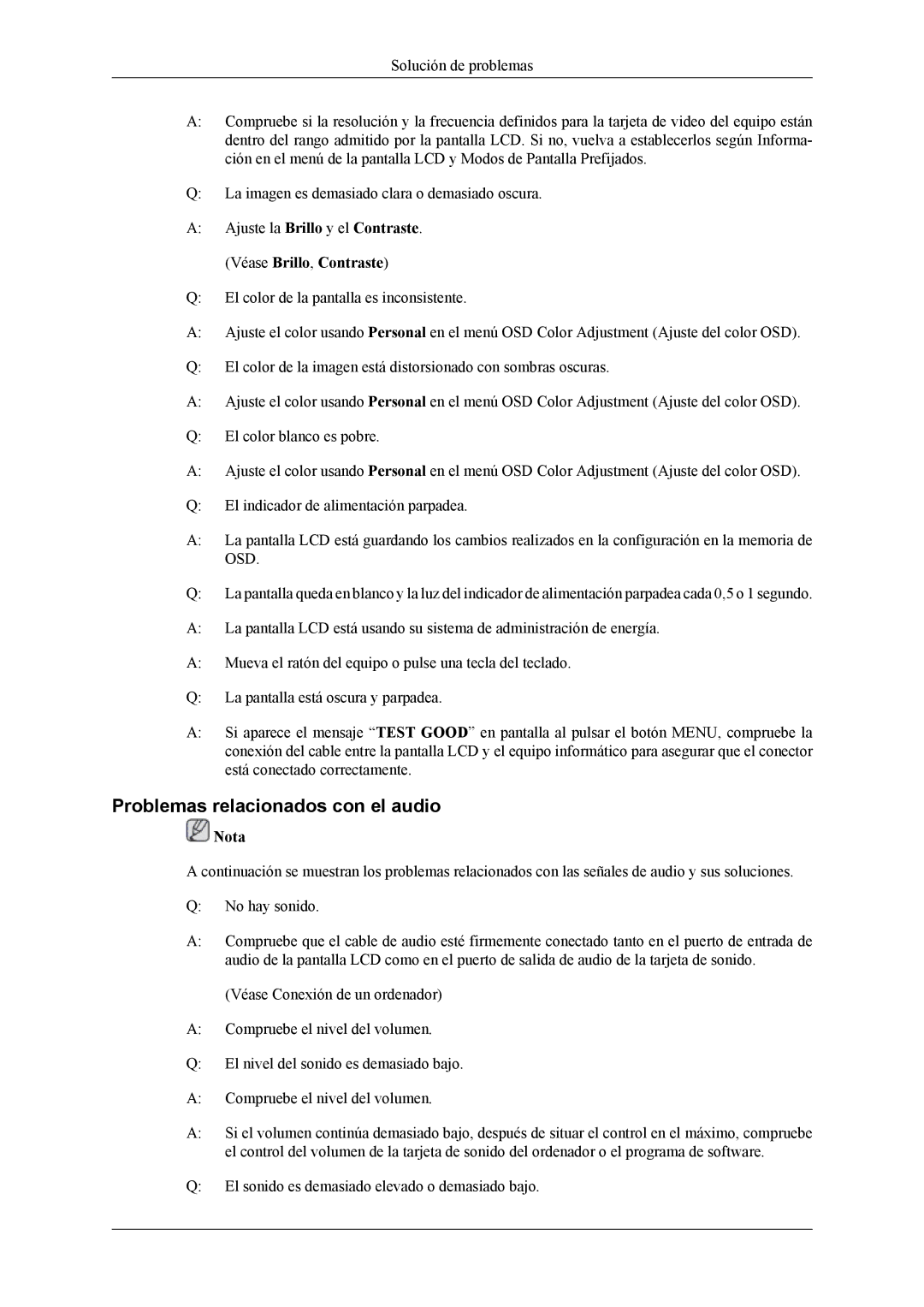 Samsung LH32MGTABU/EN, LH32MGTLBC/EN, LH32MGPLBC/EN, LH32MGPLSC/EN manual Problemas relacionados con el audio 